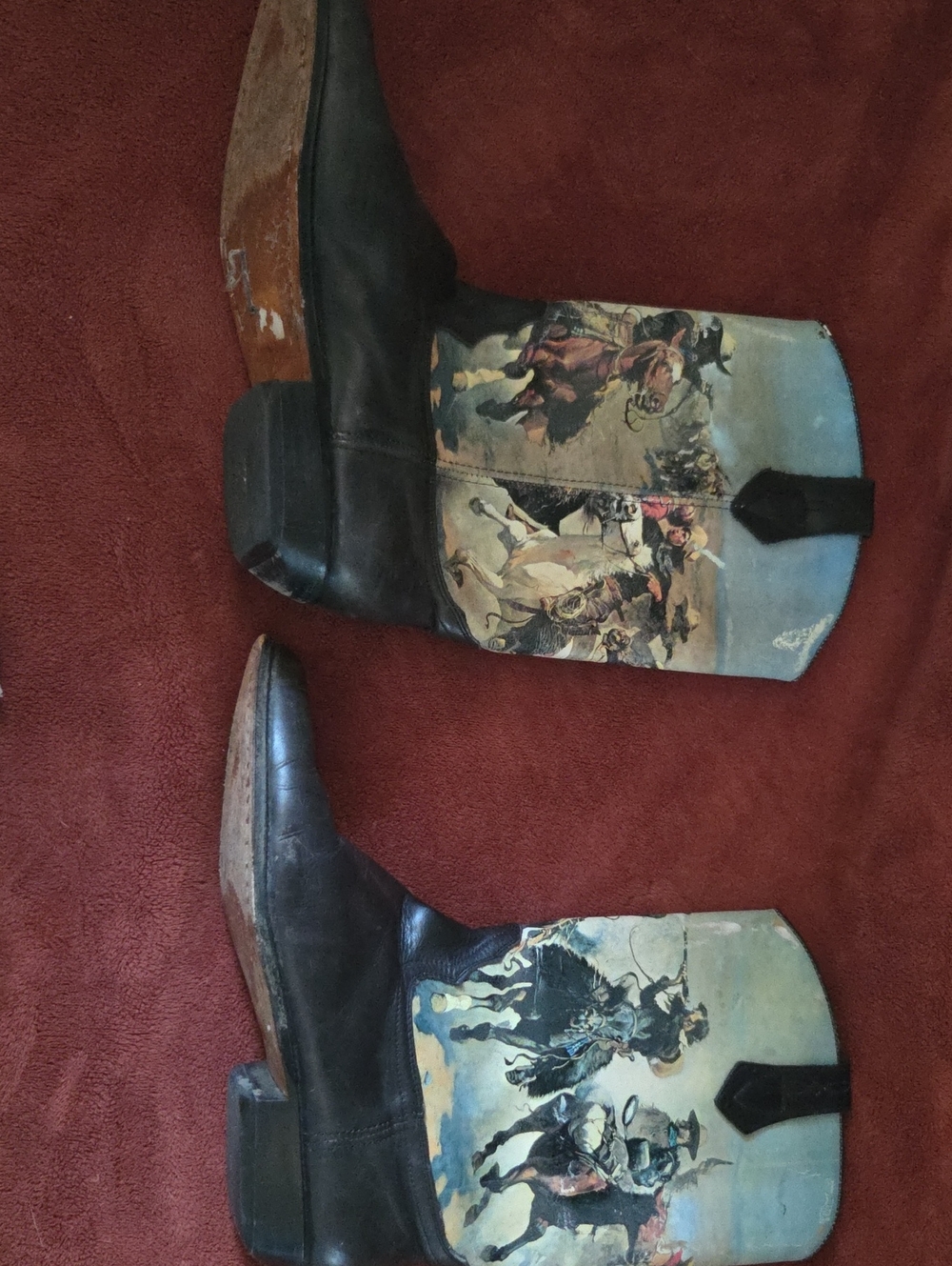 Vintage Black Painted Cowboy Boots
